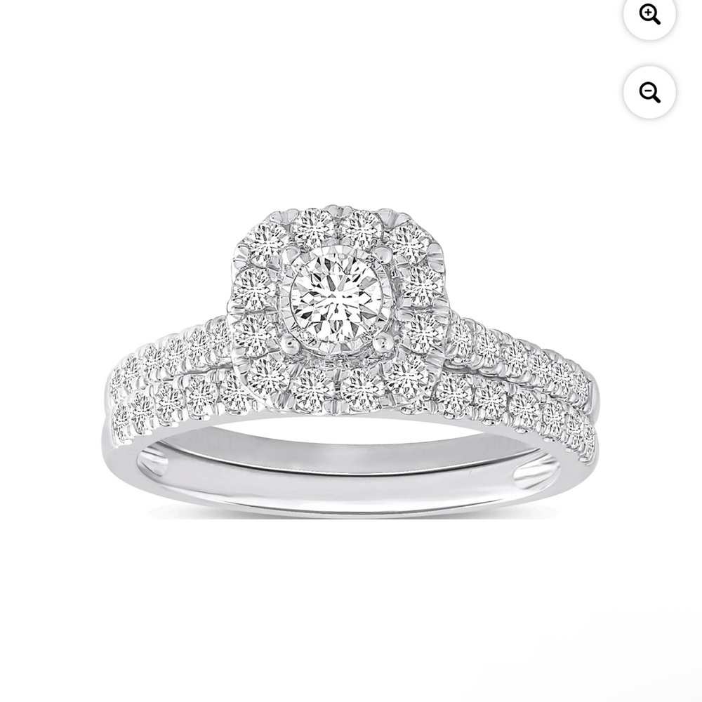 10k White Gold Forever Bride 1 Carat Cushion Bridal Set.